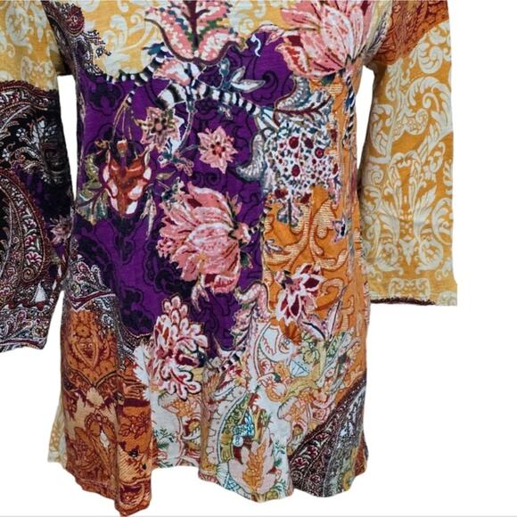 Chico's Floral Patchwork Vibes V-Neck 3/4 Sleeve Tunic Size 0 Small - Picture 6 of 8